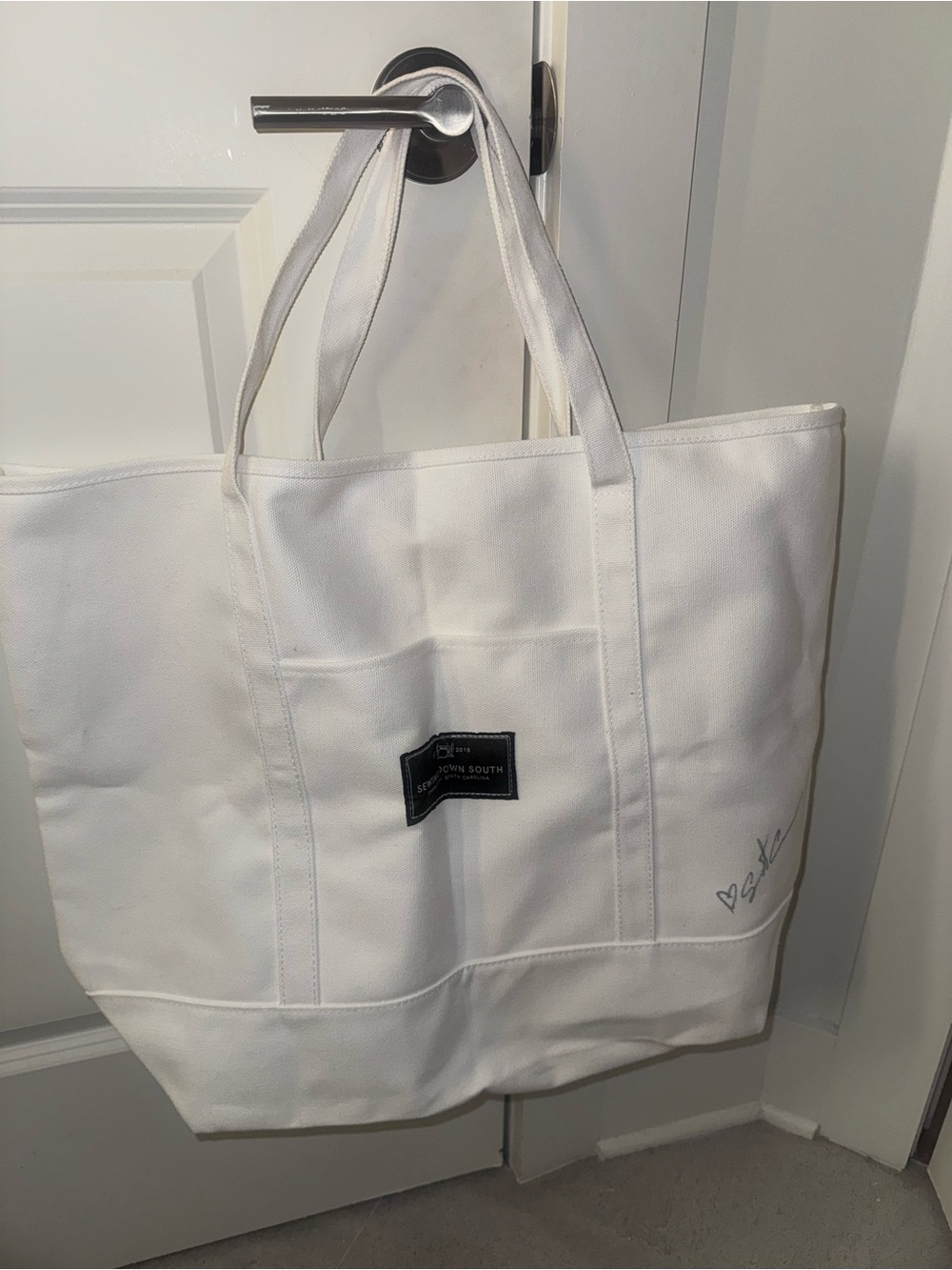 White Canvas Totebag w/ Front Pocket - Sewing Down South signed by Craig Conover